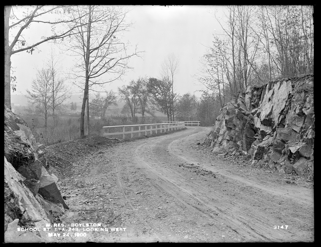 Wachusett Reservoir, School Street, station 243; looking west, Boylston, Mass., May 24, 1900