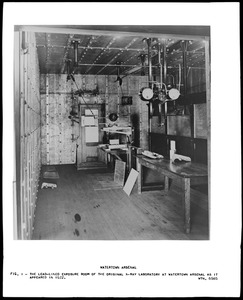 Lead-lined exposure room of the original x-ray laboratory at Watertown Arsenal as it appeared in 1922