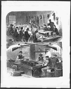 Men and women making war materials during Civil War