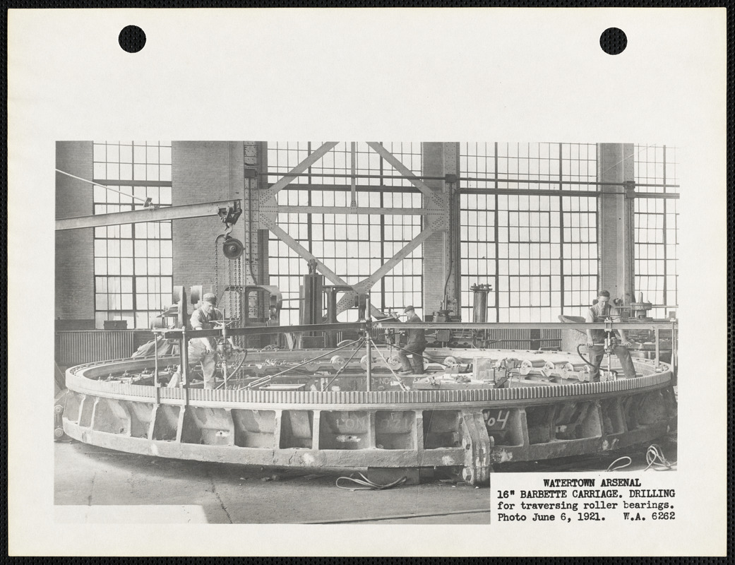 16" Barbette carriage, drilling for traversing roller bearings