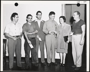 Group of men and woman with envelopes