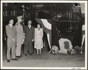 Col. Mesick with people at arsenal memorial