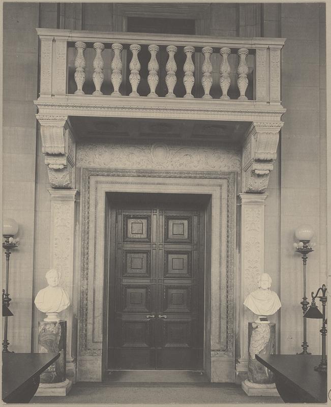 Boston Public Library, doorway and balcony in Bates Hall