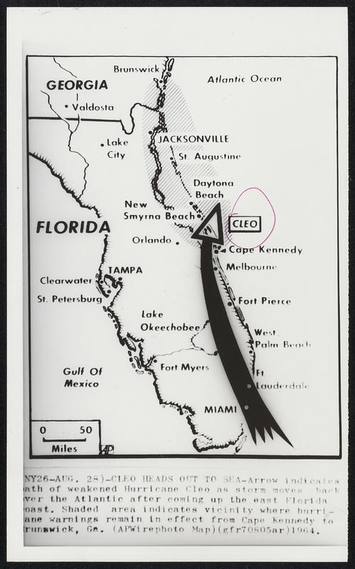 Cleo Heads Out to Sea -- Arrow indicates path of weakened Hurricane ...