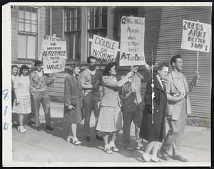 Vets Picket for Double Beds-Veteran students and their wives form a picket line at San Francisco State College, protesting the twin beds with which their apartments were equipped by the college. "Double or nothing," they proclaimed.
