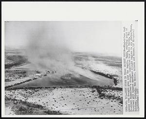 Dust Storm In Texas Drought Region--Wind-driven dust sweeps over drought area near San Angelo, Texas, starting point of President Eisenhower's drought inspection tour this Sunday. The President will inspect southwest drought regions in six states-Texas, Oklahoma, Colorado, New Mexico, Arizona and Kansas.