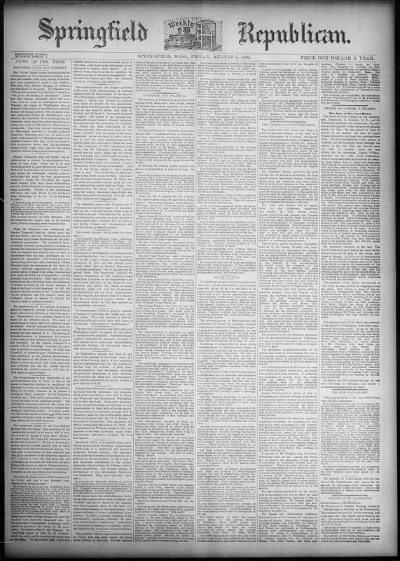 Springfield Paper Copy Springfield Weekly Republican. August 06, 1886 - Digital Commonwealth
