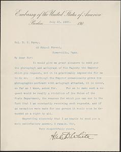 Letter from Andrew Dickson White, Berlin, to Darwin C. Pavey, Somerville, Mass., 1900 July 23