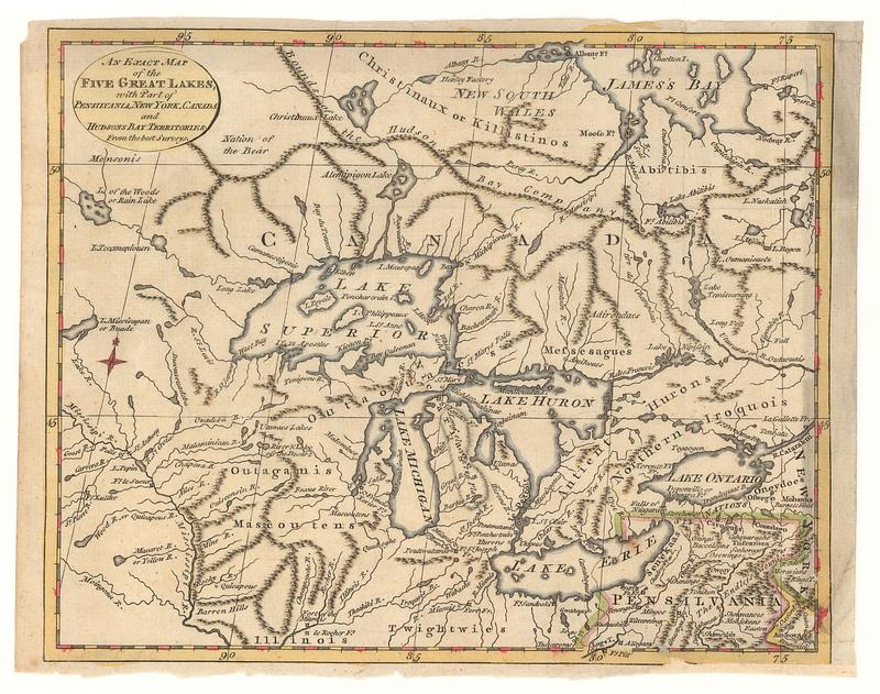 An exact map of the five great lakes, with part of Pensilvania, New York, Canada and Hudson Bay territories