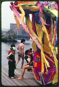 Boston - Hatch Shell: Spectators look over boats, Dragon Boat Fest 1982