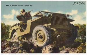 Jeep in action, Camp Pickett, Va.