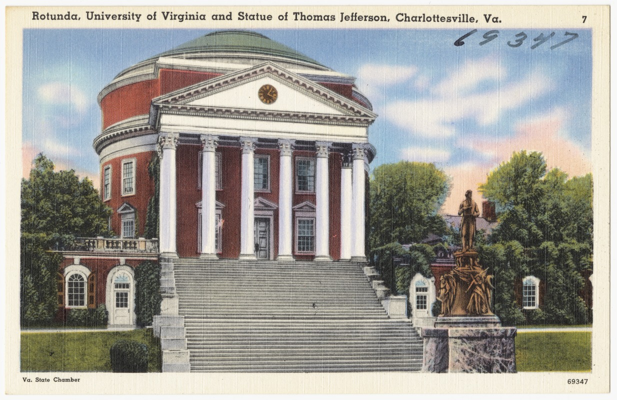 Rotunda, University of Virginia and Statue of Thomas Jefferson, Charlottesville, Va.