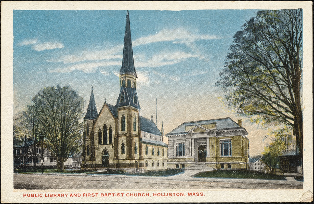 Public Library And First Baptist Church, Holliston, Mass. - Digital ...