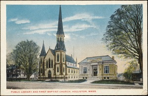 Public library and First Baptist Church, Holliston, Mass.
