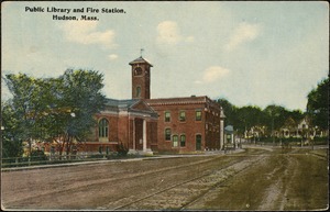 Public library and fire station, Hudson, Mass.