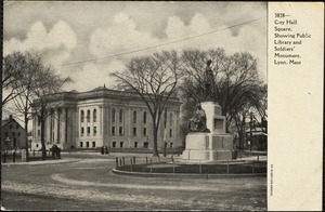 City Hall Square, showing public library and Soldiers' Monument, Lynn, Mass.