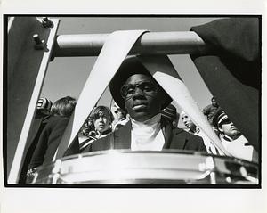 High school student at a marching band rally