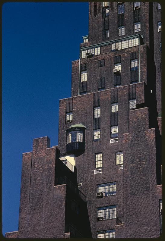 Detail of exterior of large brick building, Manhattan, New York