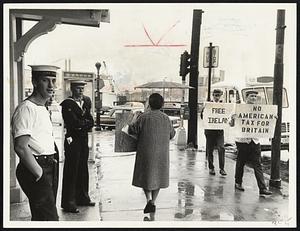 Committee for Justice in Northern Ireland. Picket before HMS Eagle crew members