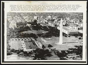 Site of Saturday's Peace Rally in Washington-View, looking north, shows Washington Monument grounds, foreground; the Ellipse, an oval-shaped clearing separated by trees from monument grounds; and the White House, visible among trees at top of Ellipse. The White House took steps Friday to add the Ellipse to the ground of the Washington Monument for the use of Saturday's massive peace really in Washington.