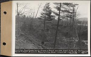 Contract No. 66, Regulating Dams, Middle Branch (New Salem), and East Branch of the Swift River, Hardwick and Petersham (formerly Dana), looking southwesterly from a knoll on the east side of Pottapaug Pond, east branch regulating dam, Hardwick, Mass., Dec. 14, 1938