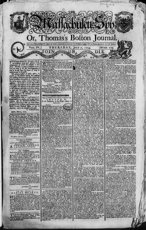 The Massachusetts Spy, Or, Thomas'S Boston Journal - Digital Commonwealth