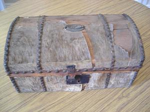 Fur covered wooden trunk