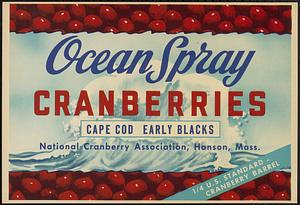 Ocean Spray Cranberries Cape Cod Early Blacks Quarter Barrel Box Label