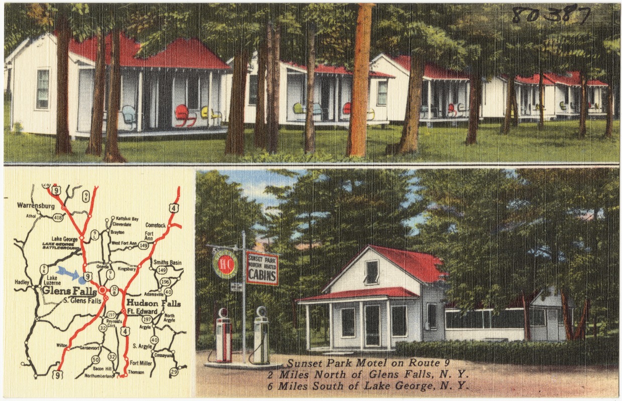 Sunset Park Motel on Route 9. 2 miles north of Glens Falls, N. Y. 6 miles south of Lake George, N. Y.