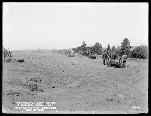 Distribution Department, Southern High Service Forbes Hill Reservoir, excavating with scrapers, Quincy, Mass., Jul. 20, 1900