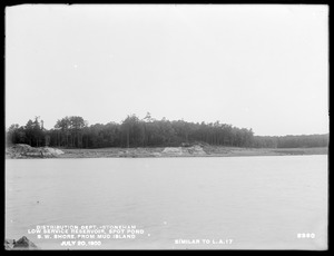 Distribution Department, Low Service Spot Pond Reservoir, southwest shore, from Mud Island (similar to Landscape Architects' photograph No. 17), Stoneham, Mass., Jul. 20, 1900