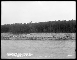 Distribution Department, Low Service Spot Pond Reservoir, west shore, from Mud Island (similar to Landscape Architects' photograph No. 16), Stoneham, Mass., Jul. 21, 1900