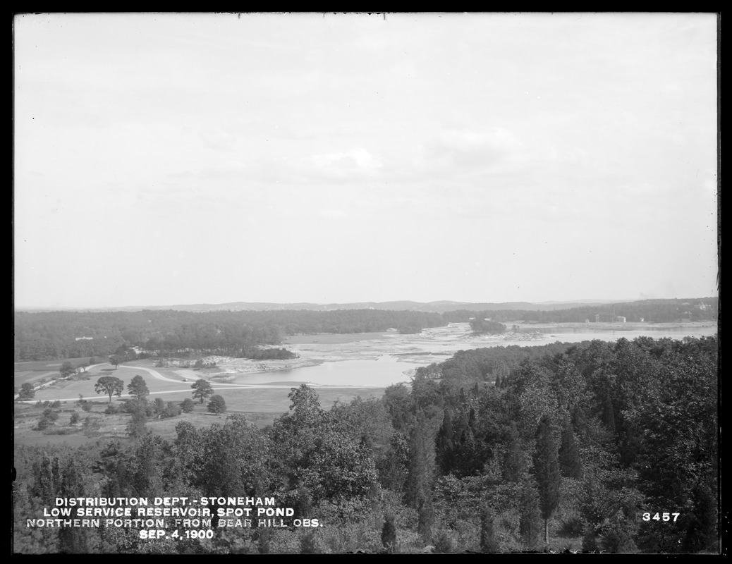 Distribution Department, Low Service Spot Pond Reservoir, northern portion, from Bear Hill Observatory, Stoneham, Mass., Sep. 4, 1900