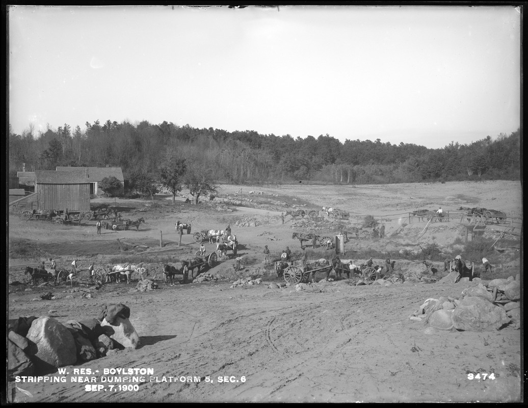 Wachusett Reservoir, stripping near Dumping Platform No. 5, Section 6, Boylston, Mass., Sep. 7, 1900