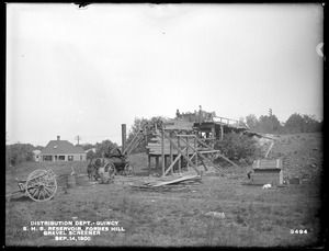 Distribution Department, Southern High Service Forbes Hill Reservoir, gravel screener, Quincy, Mass., Sep. 14, 1900