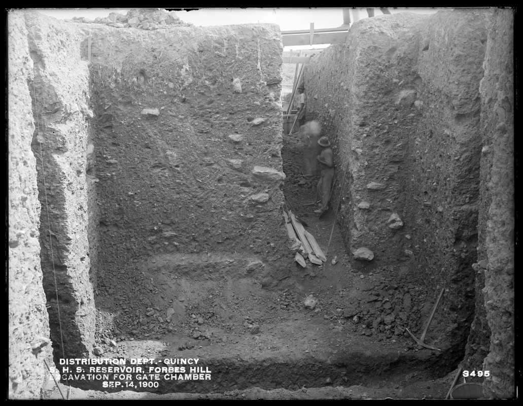 Distribution Department, Southern High Service Forbes Hill Reservoir, excavation for gate chamber, Quincy, Mass., Sep. 14, 1900