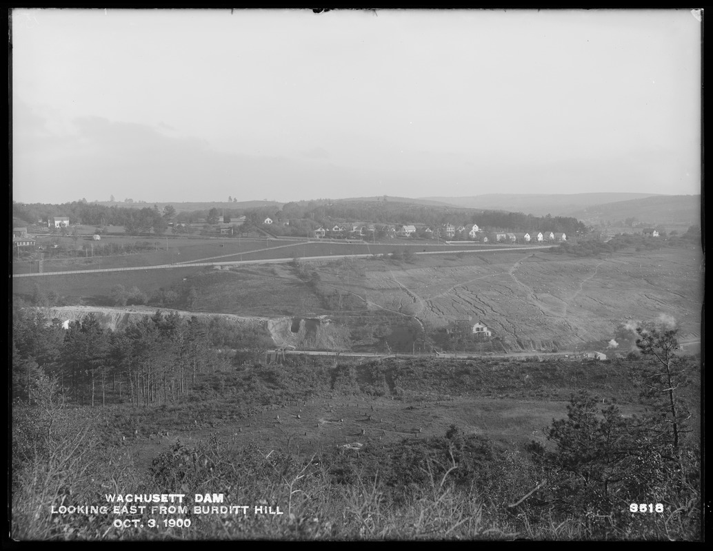 Wachusett Dam, dam site, from Burditt Hill, looking easterly, Clinton