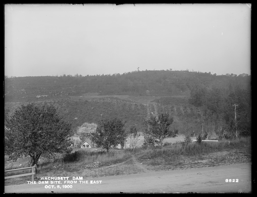 Wachusett Dam, dam site, from the east, Clinton, Mass., Oct. 5, 1900