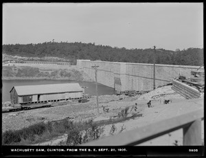 Wachusett Dam, upstream face of dam, from the southeast, Clinton, Mass., Sep. 28, 1905