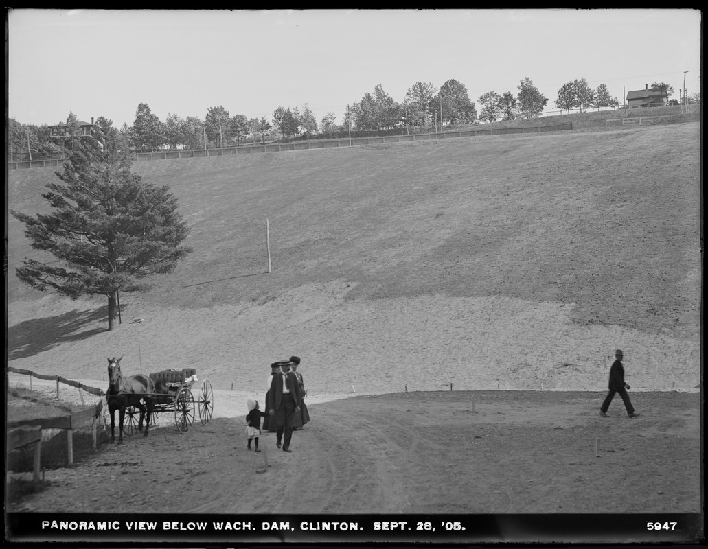 Wachusett Dam, panoramic view below dam, easterly hillside, Clinton, Mass., Sep. 28, 1905