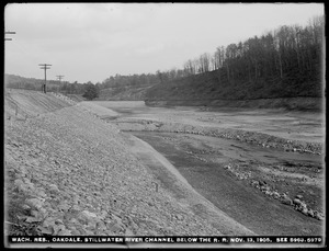 Wachusett Reservoir, Stillwater River channel, below the railroad (compare with No. 5963), Oakdale, West Boylston, Mass., Nov. 13, 1905