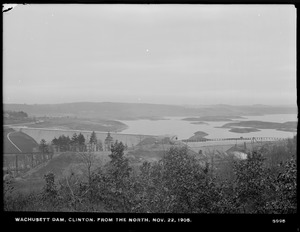 Wachusett Dam, downstream face of dam, from the north (from Burditt Hill), Clinton, Mass., Nov. 22, 1905