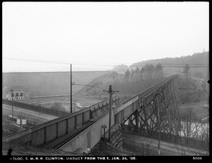 Wachusett Dam, view of dam and viaduct, from the east, Clinton, Mass., Jan. 24, 1906