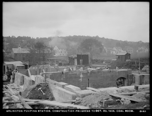 Distribution Department, Arlington Pumping Station, construction progress, coal room, Arlington, Mass., Oct. 23, 1906