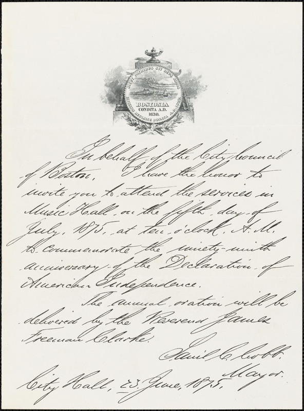 Letter from Samuel Crocker Cobb, City Hall, [Boston, Mass.], to William