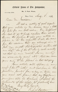 Letter from Robert Lodowick Stanton, New York, [New York], to William Lloyd Garrison, 1872 Aug[ust] 3d
