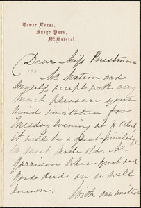 Letter from Margaret Watson, Bristol, [England], to Miss Priestman, [1877] July 2nd