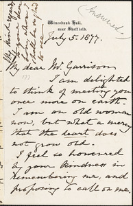 Letter from Mary Anne Rawson, Sheffield, [England], to William Lloyd Garrison, 1877 July 5