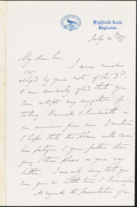 Letter from Robert F. Martineau, Edgbaston, [Birmingham, England], to Francis Jackson Garrison, 1877 July 4