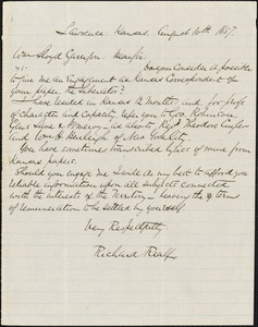 Letter from Richard Realf, Lawrence, Kan[sas], to William Lloyd Garrison, 1857 August 10th